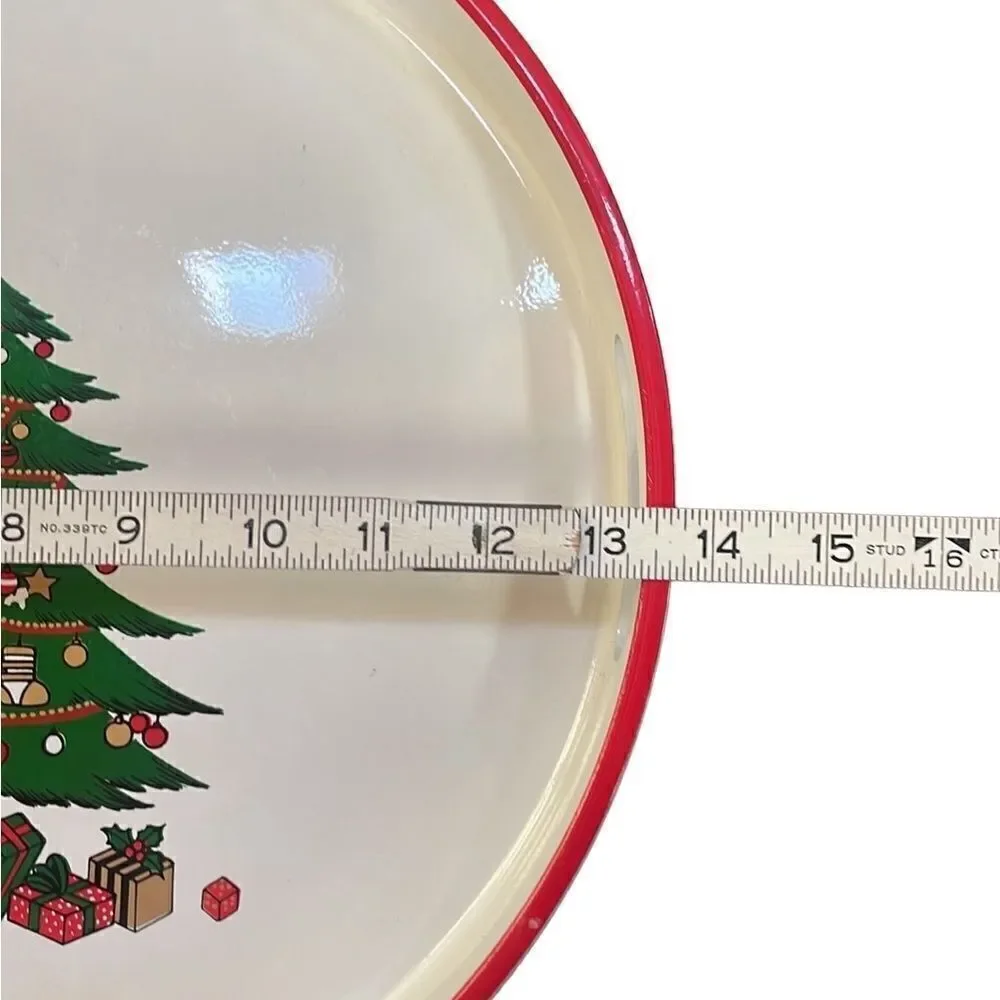 70s Vintage Round Acrylic Christmas Tray with Handles White 13.5” diameter